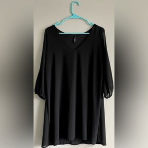Lulus Black Sheer Cold Shoulder Sleeve Dress